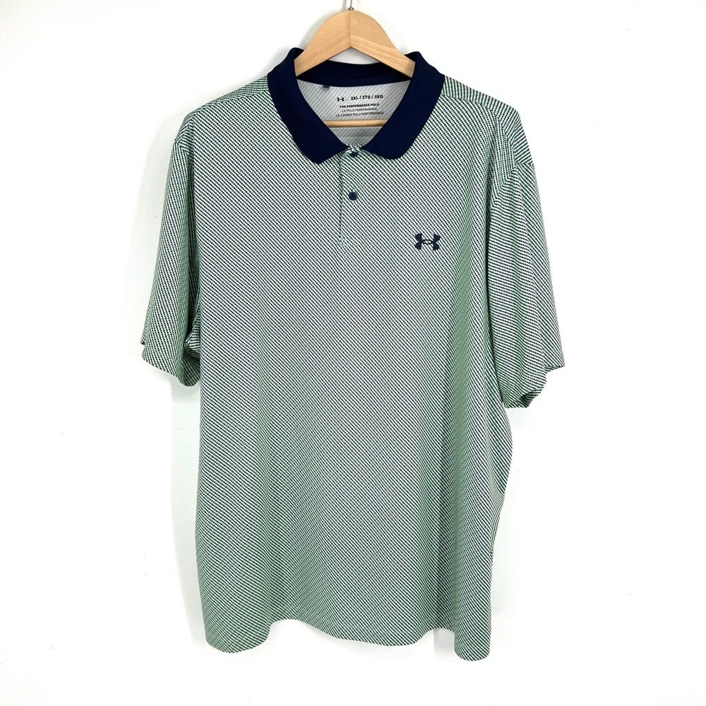 Under Armour Men's 2XL Performance Polo Shirt Green Check‎ Golf Loose Fit